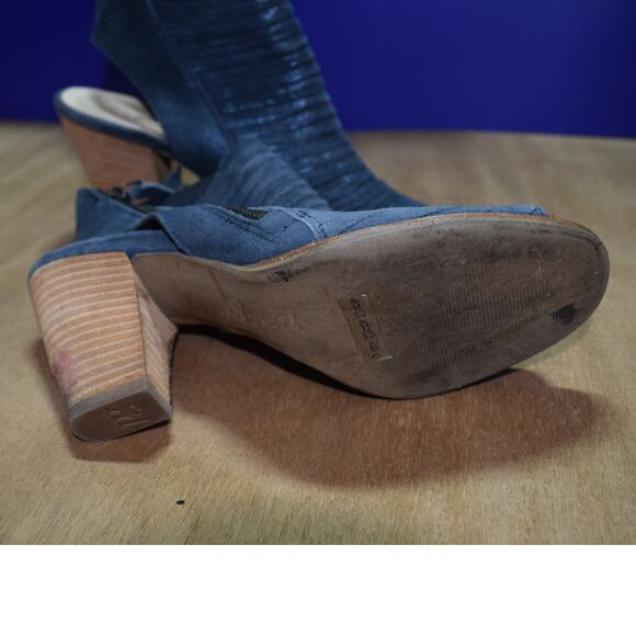 Paul Green Navy Blue Suede Peep Toe Heeled Booties – Size 7.5 - Picture 5 of 5